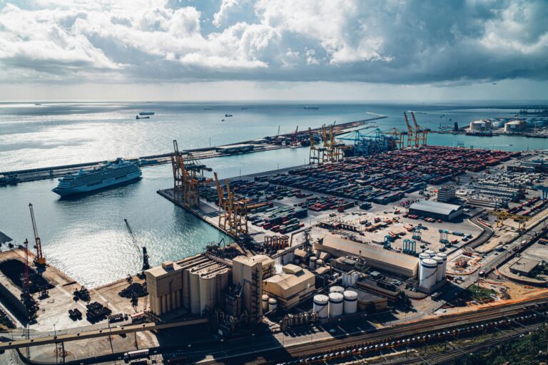 Cargo containers in a port